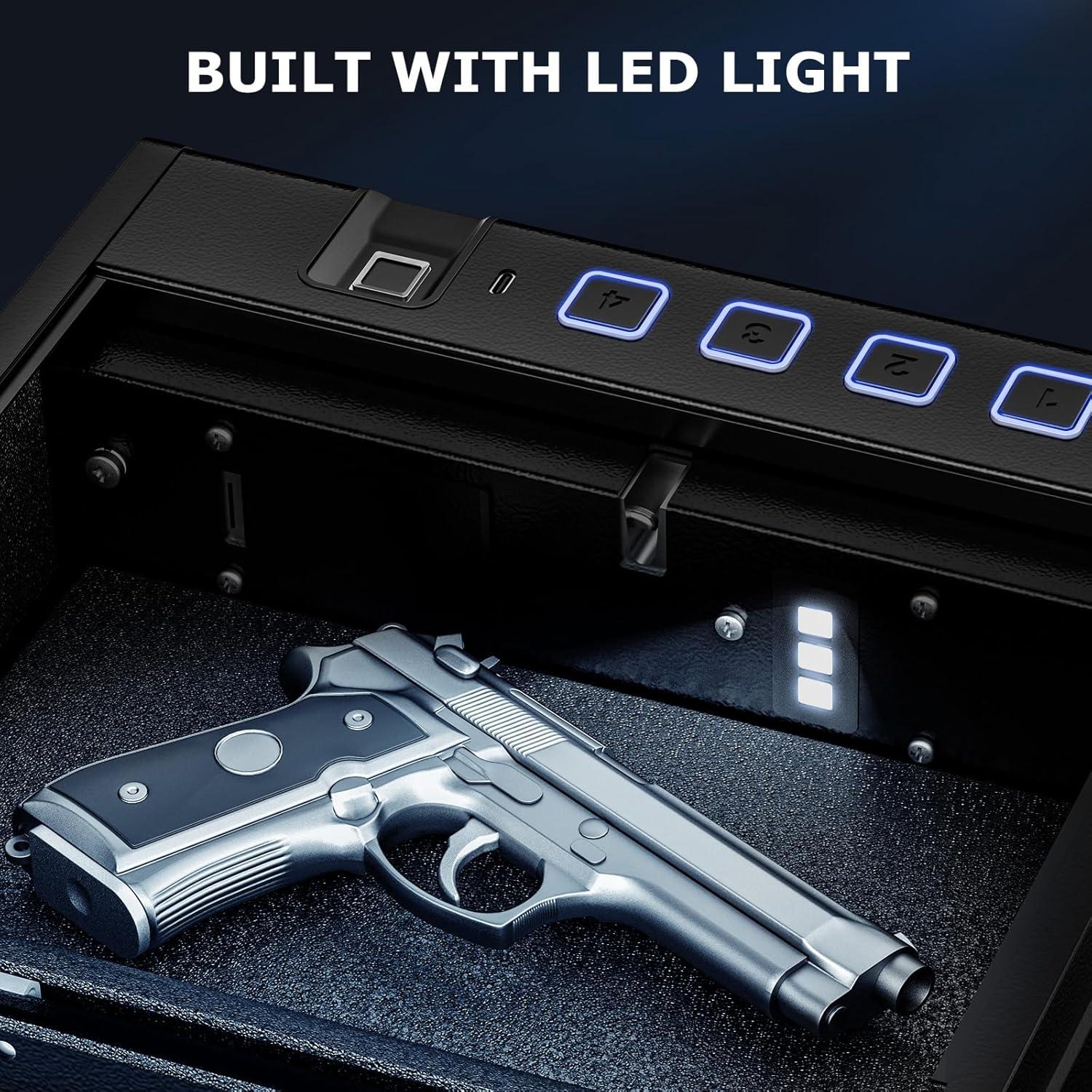 imageBonsaii Gun Safe for Handgun 3 Ways Quick Access Biometric Gun Safe for Pistols Fingerprint Pistol Safe with TypeC Port Small Handgun Safe Lock Box with Light for Nightstand Bedside Car HomeLarge