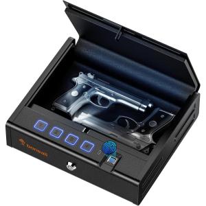 imageBonsaii Gun Safe for Handgun 3 Ways Quick Access Biometric Gun Safe for Pistols Fingerprint Pistol Safe with TypeC Port Small Handgun Safe Lock Box with Light for Nightstand Bedside Car HomeLarge