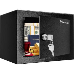 imageBonsaii Safe Box with Electronic Keypad Steel Security Lock Box with Key 023 Cubic Feet 906quot W x 669quot D x 669quot H Small Hidden Safe for Cash JewelryKey Lock