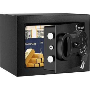 imageBonsaii Safe Box with Electronic Keypad Steel Security Lock Box with Key 023 Cubic Feet 906quot W x 669quot D x 669quot H Small Hidden Safe for Cash JewelryElectronic Lock