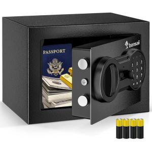 imageBonsaii Safe with Electronic Keypad Steel Security Lock Box with Key 023 Cubic Feet 906quot W x 669quot D x 669quot H Small Hidden Safe for Cash JewelryElectronic Lock with Batteries